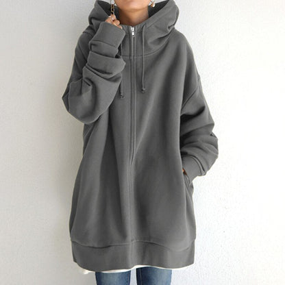 Levoire | Long zip-up hoodie with pockets Gris