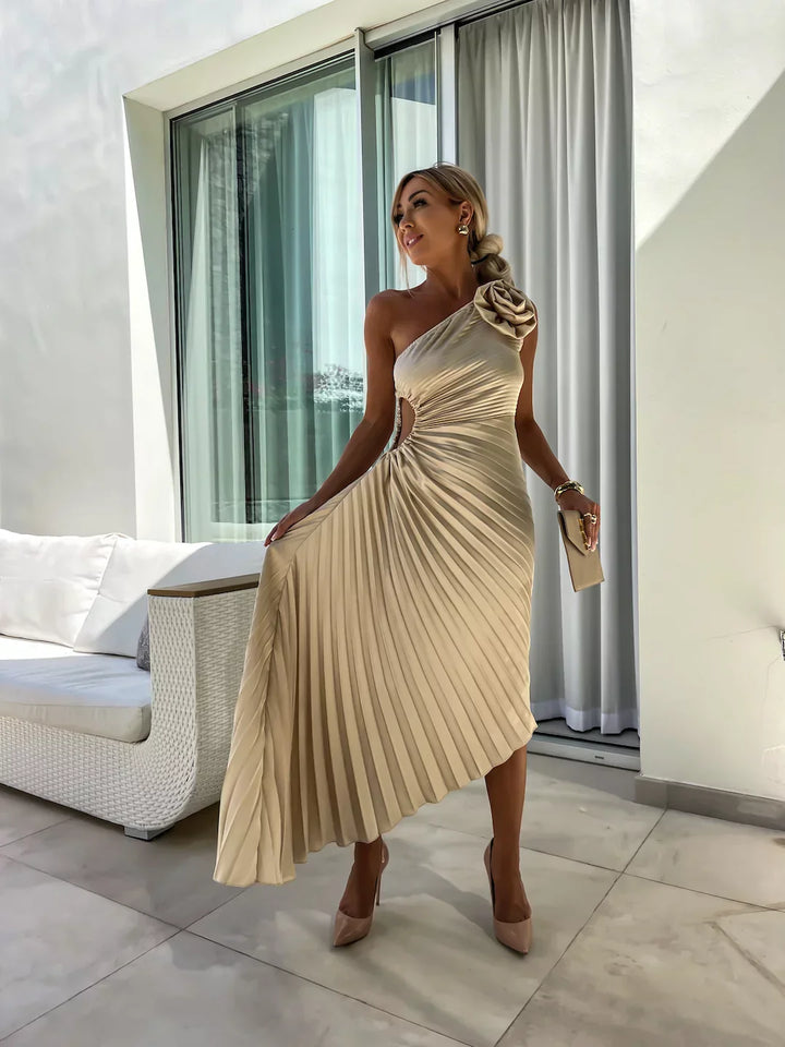 Levoire | Robe Fleurie Unilatérale Beige