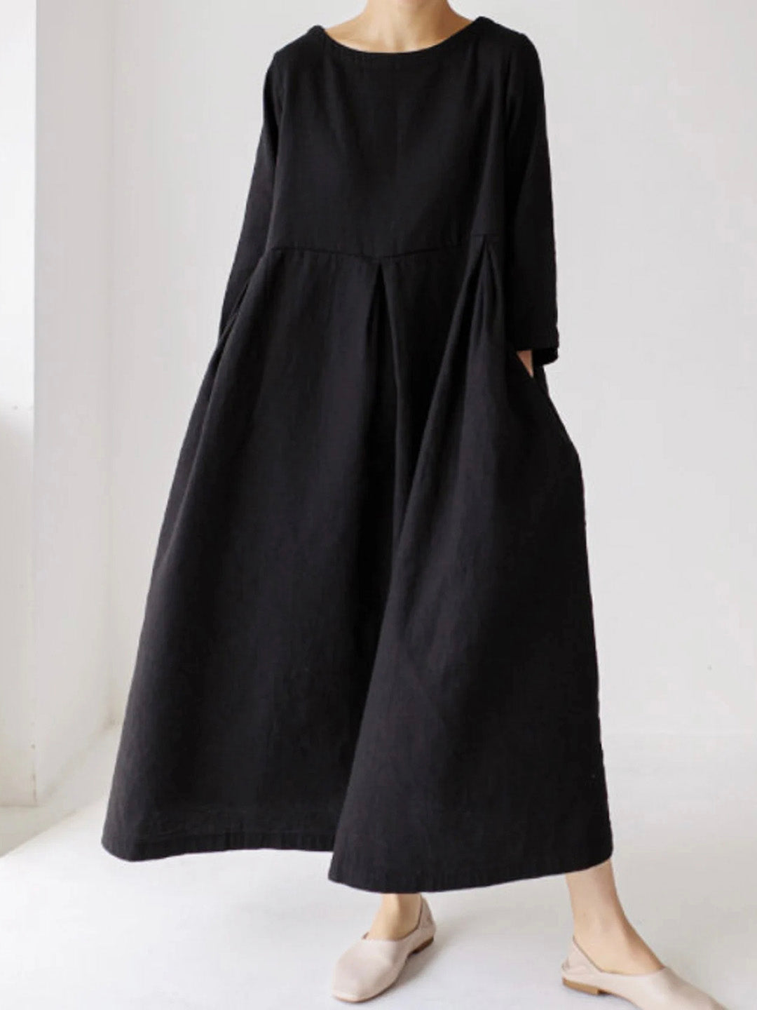 Levoire | Robe Ample En Lin Avec Poches Latérales Noir