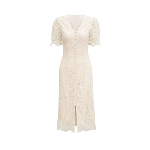 Levoire | Robe À Manches Courtes En Dentelle Blanche À Décolleté En V