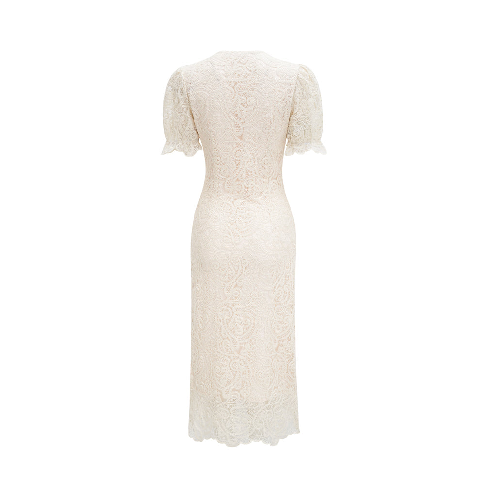 Levoire | Robe À Manches Courtes En Dentelle Blanche À Décolleté En V