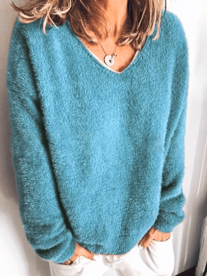 Levoire | Vêtements pour femmes Pulls pour femmes Sweat-shirt en polaire super doux avec col en V Bleu