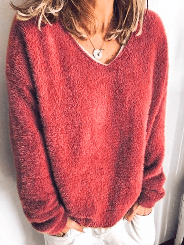 Levoire | Vêtements pour femmes Pulls pour femmes Sweat-shirt en polaire super doux avec col en V Rot