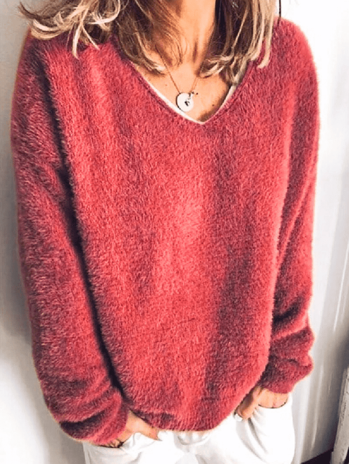 Levoire | Vêtements pour femmes Pulls pour femmes Sweat-shirt en polaire super doux avec col en V Rot