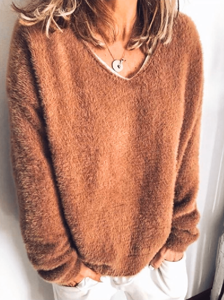 Levoire | Vêtements pour femmes Pulls pour femmes Sweat-shirt en polaire super doux avec col en V Braun