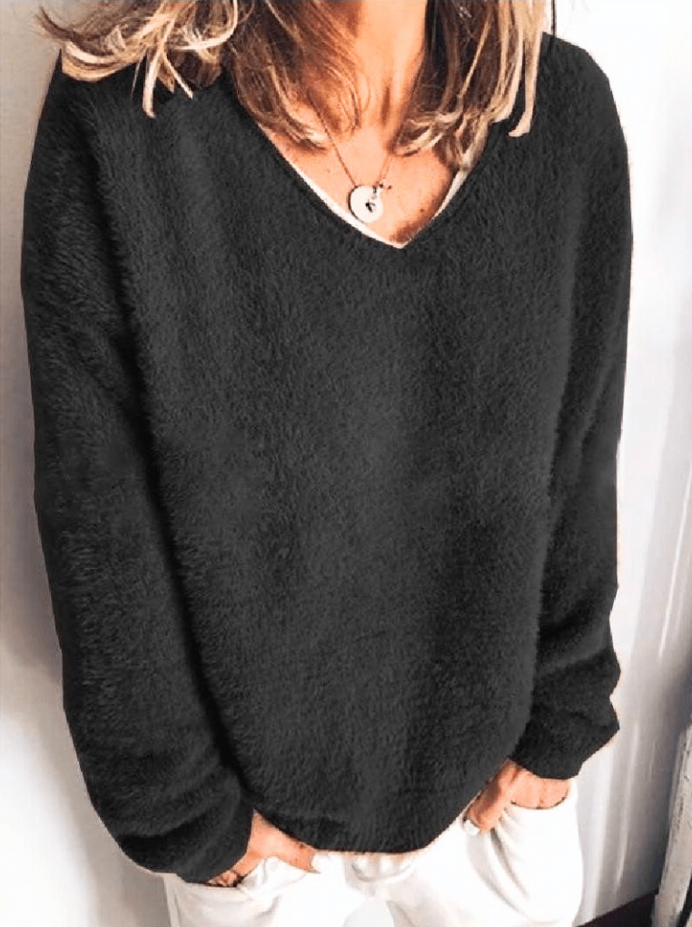 Levoire | Vêtements pour femmes Pulls pour femmes Sweat-shirt en polaire super doux avec col en V Noir