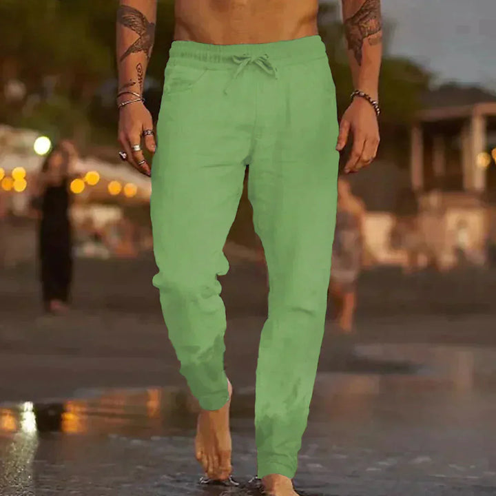 Levoire | Pantalons En Lin Avec Cordon De Serrage Pour Hommes Vert