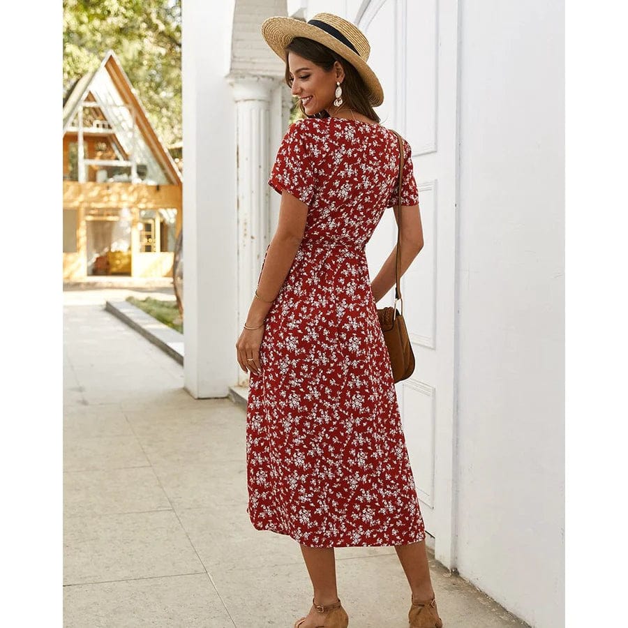 Levoire | Robe Mi-Longue Fleurs Rouges Pour Femmes Amara