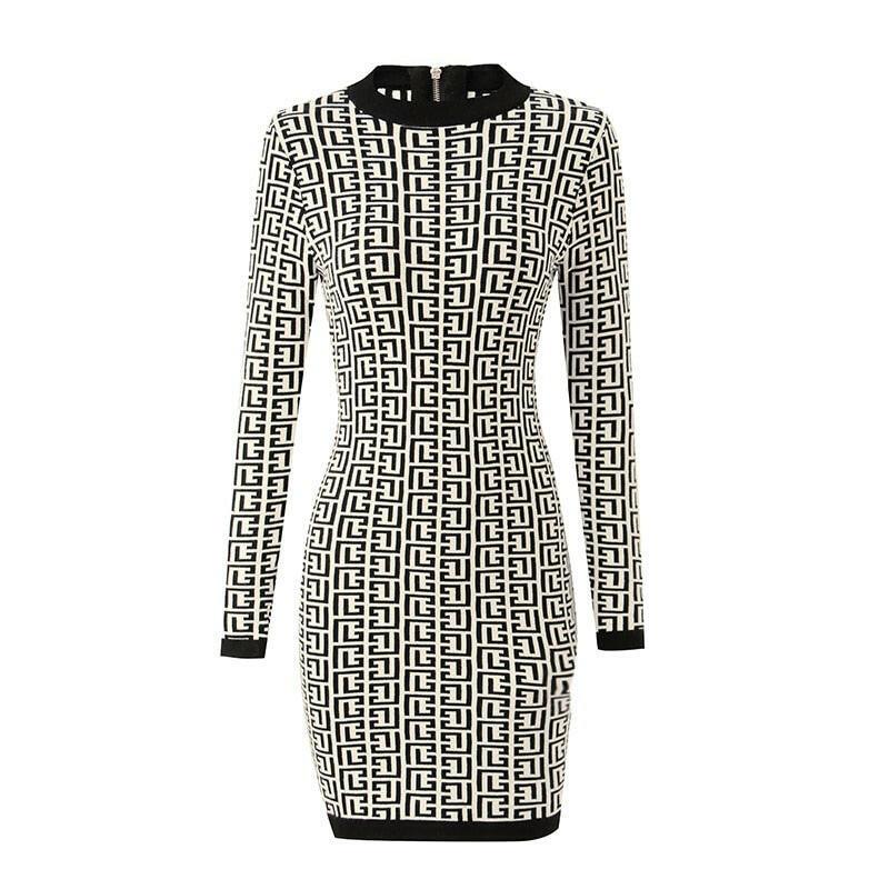 Levoire | Motif Géométrique Robe À Col En Maille Confortable Noir