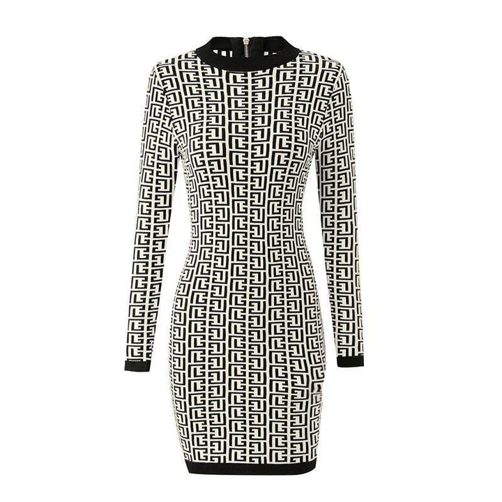 Levoire | Motif Géométrique Robe À Col En Maille Confortable Noir