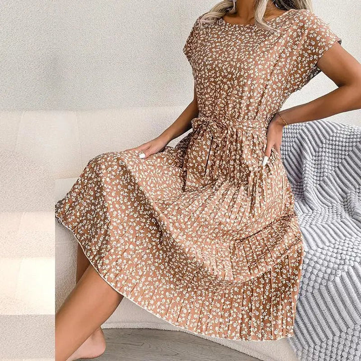 Levoire | Mini Robe À Manches Courtes Imprimée Beige