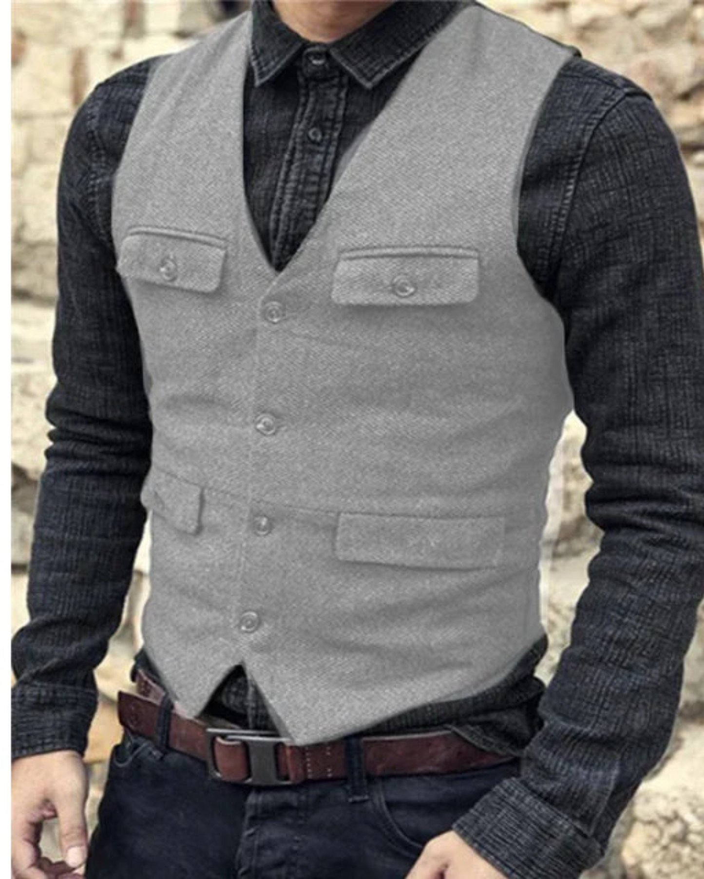 Levoire | Col Montant Sans Manches Coupe Ajustée Gilet De Costume Gris