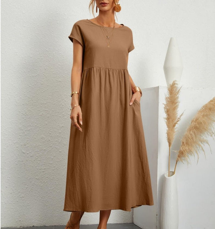 Levoire | Robe D'Été Pour Femmes Robe Midi Décontractée Sans Bretelles Braun