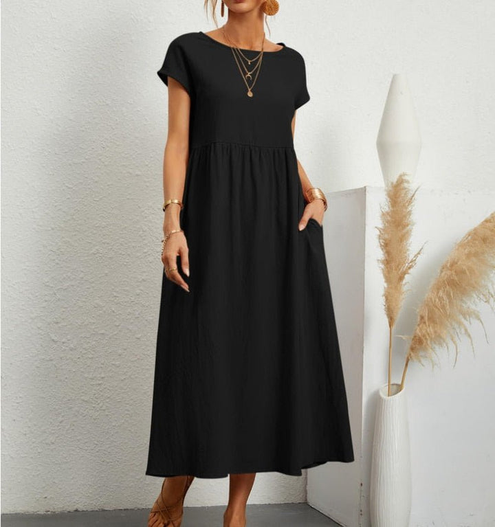 Levoire | Robe D'Été Pour Femmes Robe Midi Décontractée Sans Bretelles Noir