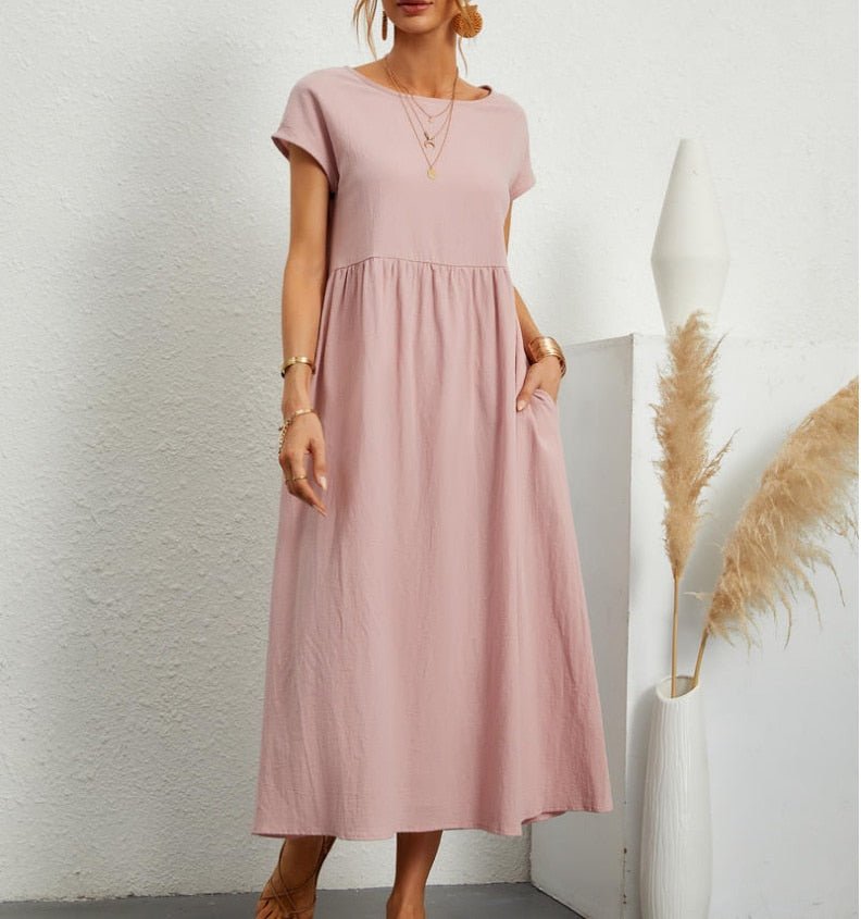 Levoire | Robe D'Été Pour Femmes Robe Midi Décontractée Sans Bretelles Rosa