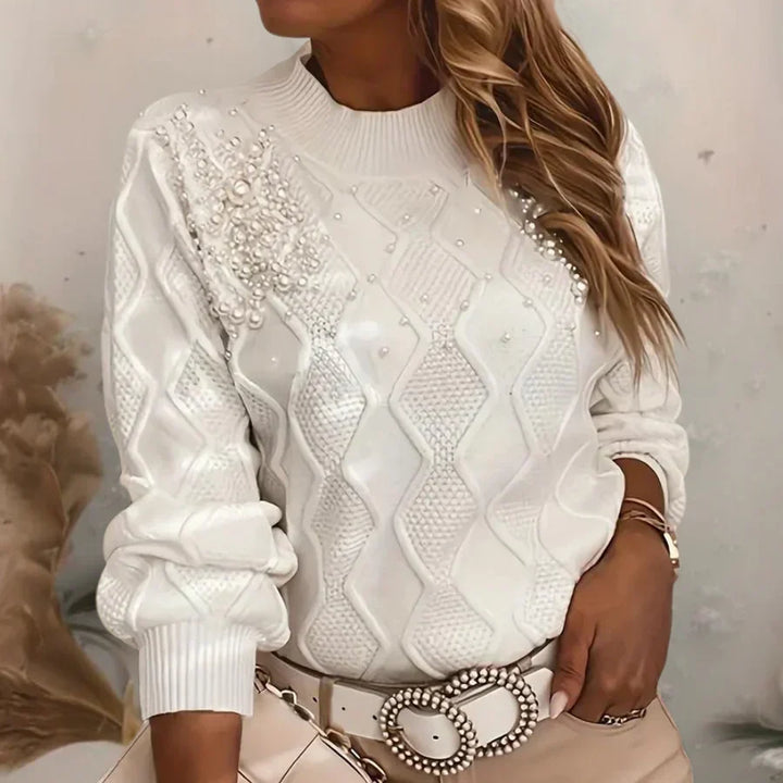 Levoire | Pull En Tricot Élégant Avec Perles Pour Femmes Blanc