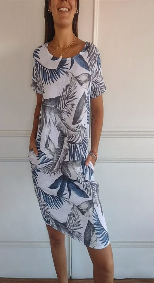 Levoire | Confortable col rond robe Blanc Bleu
