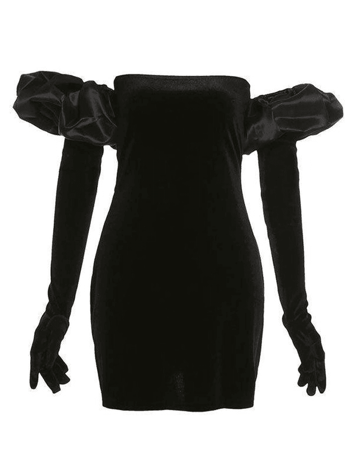 Levoire | Gants Détails Manches Bouffantes Robe Mini De Fête Noir