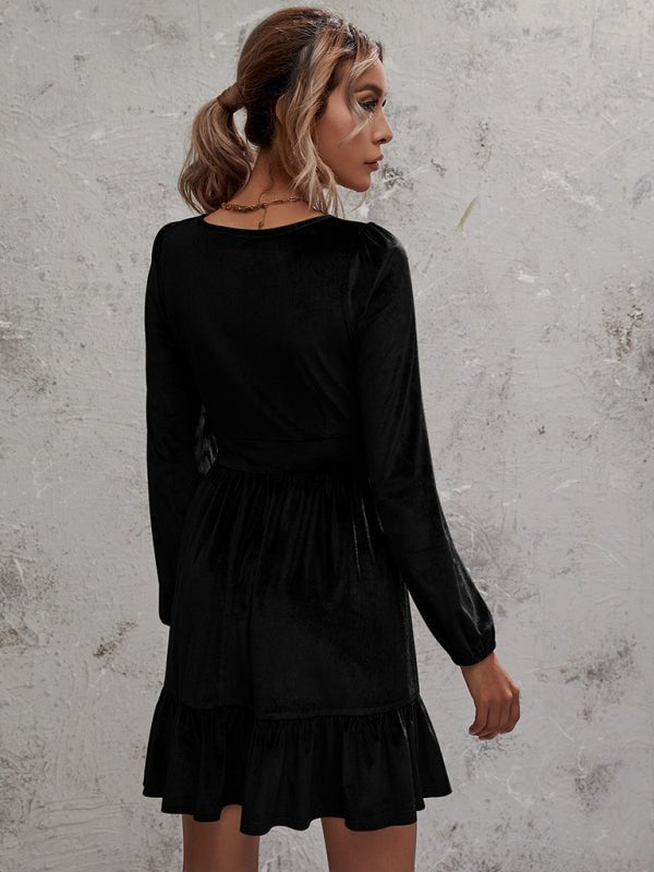 Levoire | Velours doré profond robe à décolleté en V à manches bouffantes en argent-larche