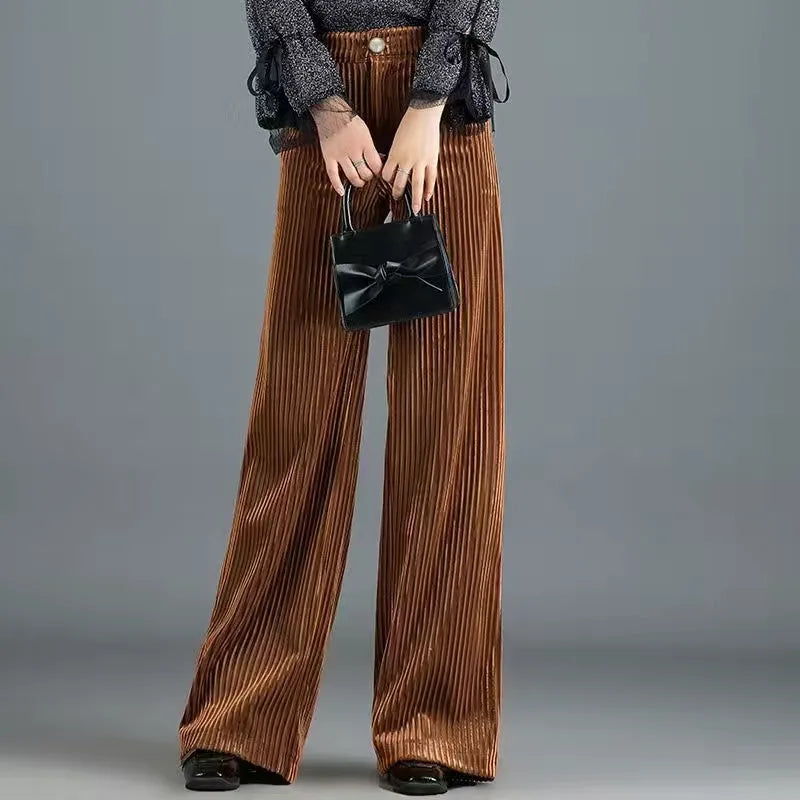Levoire | Pantalons En Soie Rayés En Velours À Jambe Large Pour Femmes Caramel