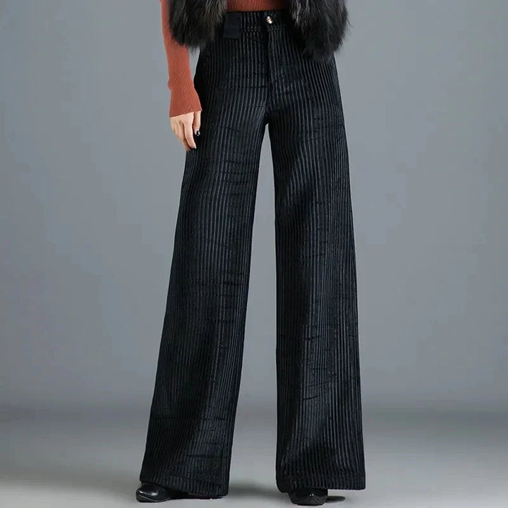 Levoire | Pantalons En Soie Rayés En Velours À Jambe Large Pour Femmes Noir