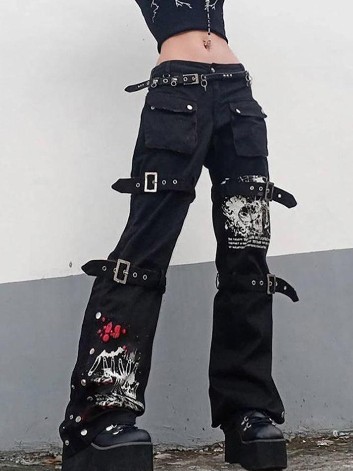 Levoire | Goth Metal Boucles Sacs Pantalons Cargo Noir