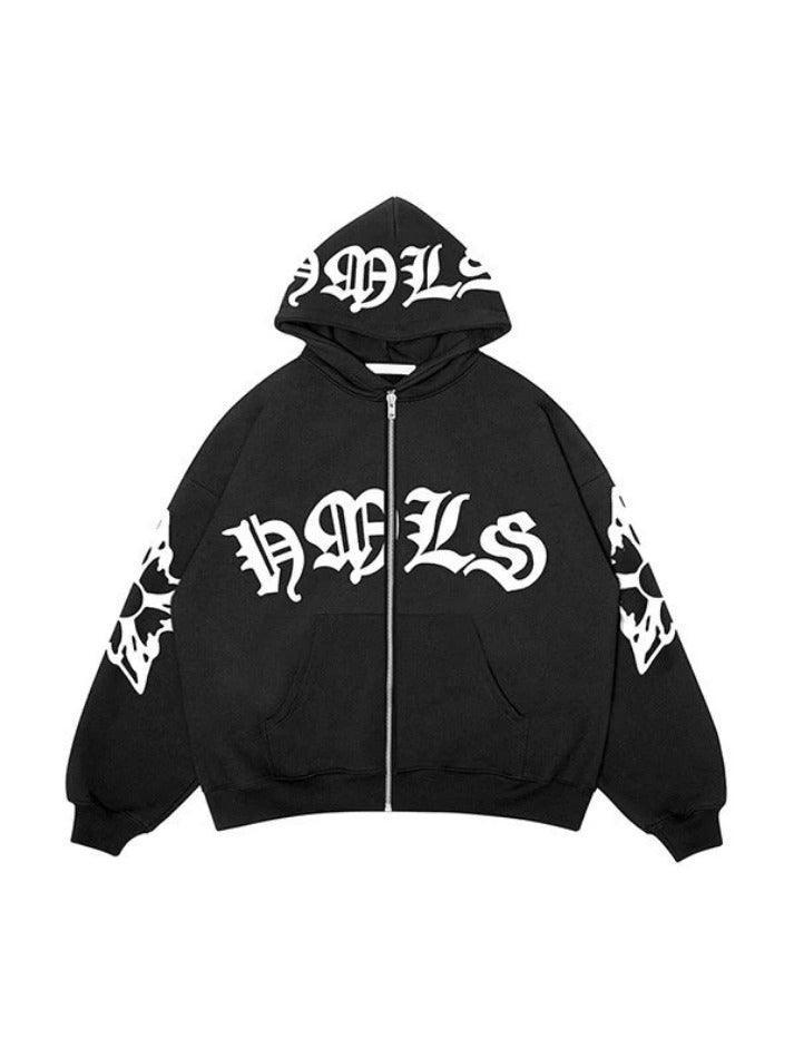 Levoire | Sweat À Capuche Zippé Graphique Lettre Gothique