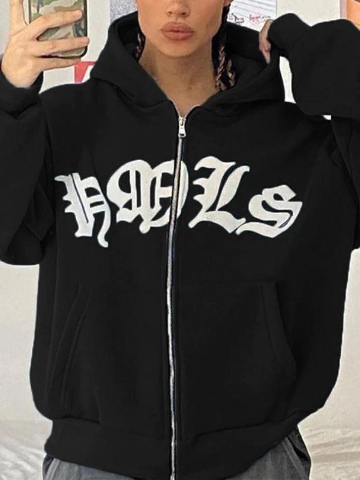 Levoire | Sweat À Capuche Zippé Graphique Lettre Gothique Noir