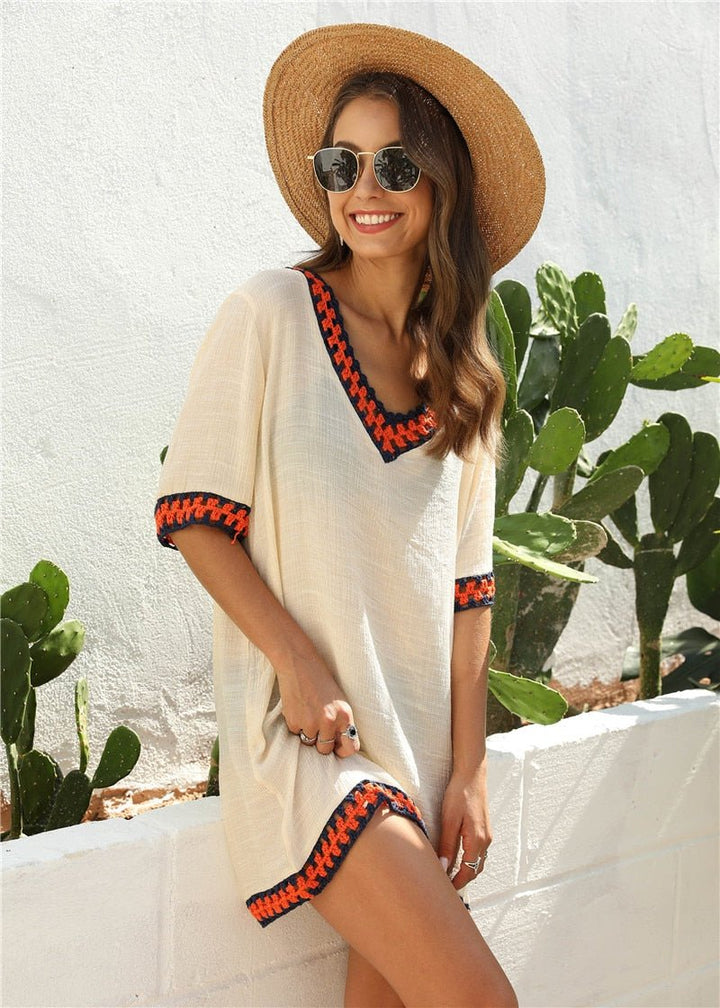 Levoire | Robe À Motifs De Plage Pour Femmes Lina Beige