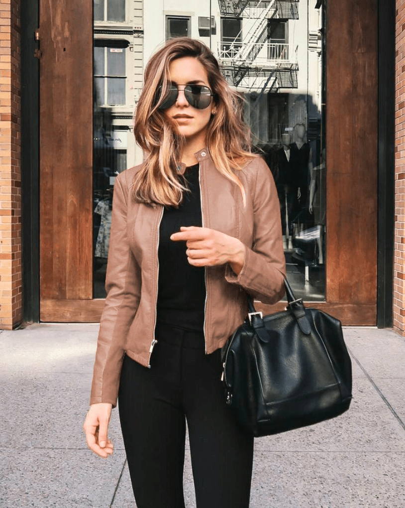 Levoire | Veste Femme Slim Fit Veste en Cuir Femme Parfaite Pour L'Automne Tendance & Décontractée Khaki