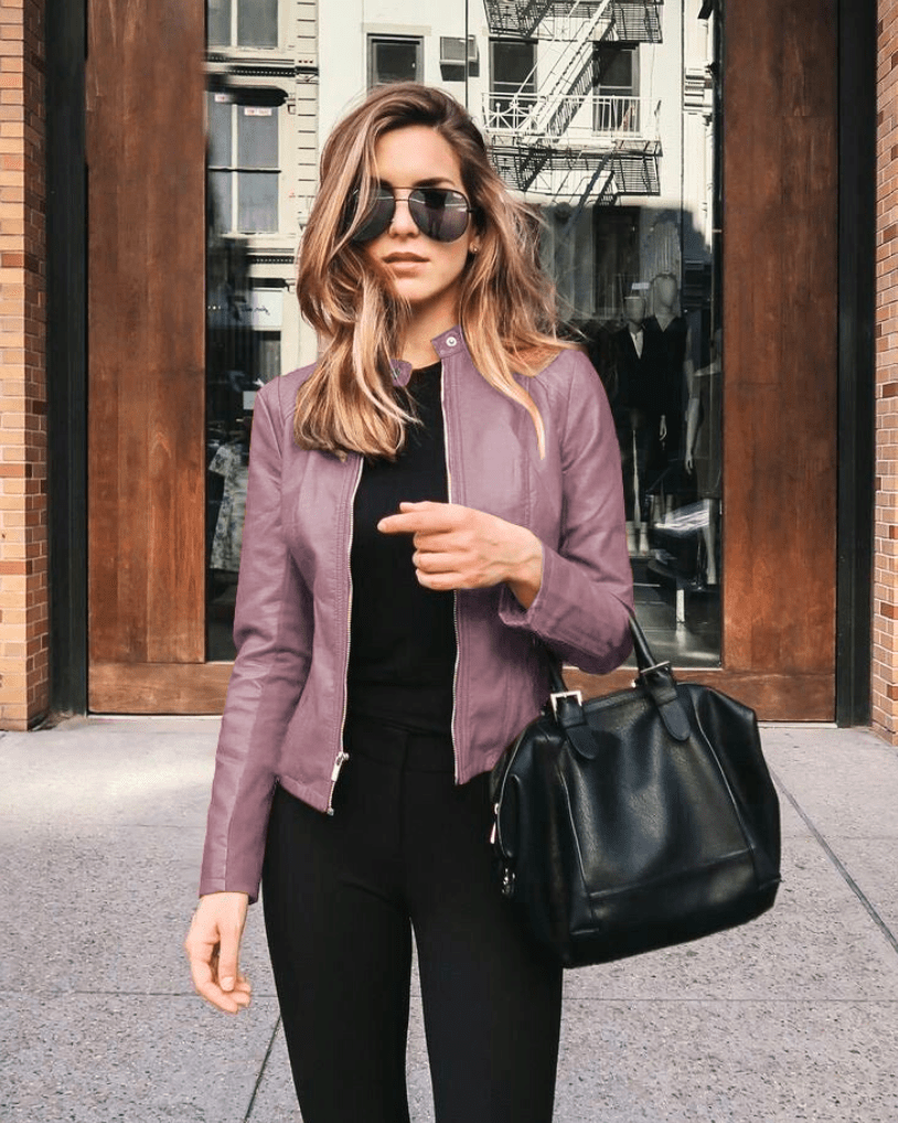 Levoire | Veste Femme Slim Fit Veste en Cuir Femme Parfaite Pour L'Automne Tendance & Décontractée Helles Lilas