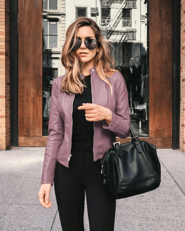 Levoire | Veste Femme Slim Fit Veste en Cuir Femme Parfaite Pour L'Automne Tendance & Décontractée Helles Lilas