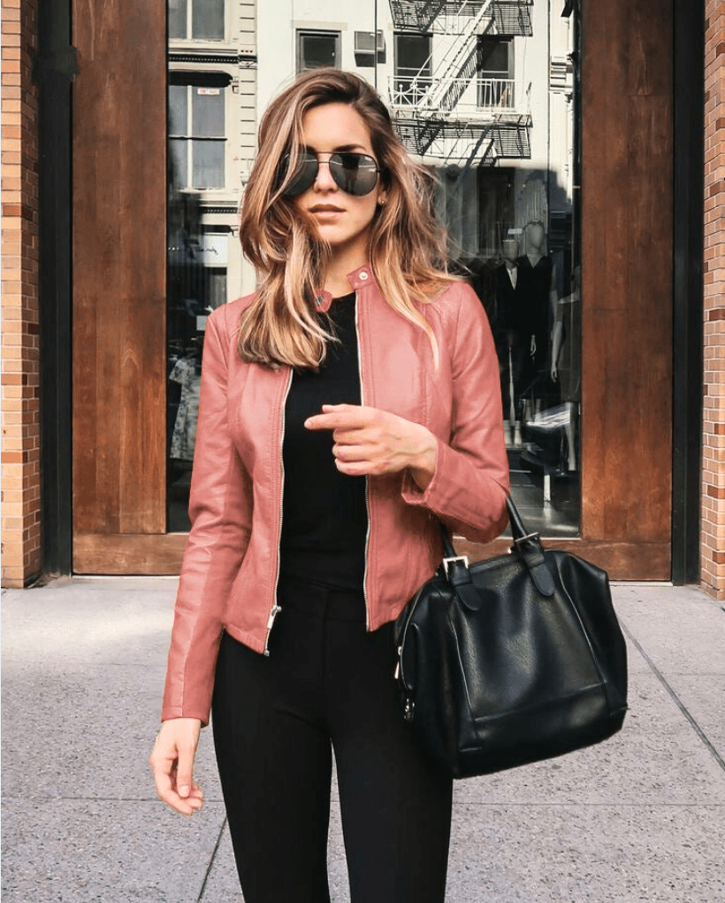 Levoire | Veste Femme Slim Fit Veste en Cuir Femme Parfaite Pour L'Automne Tendance & Décontractée Rosa