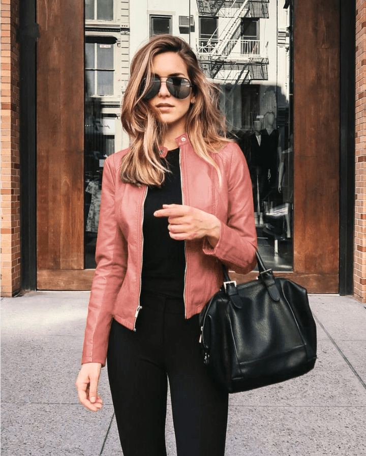 Levoire | Veste Femme Slim Fit Veste en Cuir Femme Parfaite Pour L'Automne Tendance & Décontractée Rosa