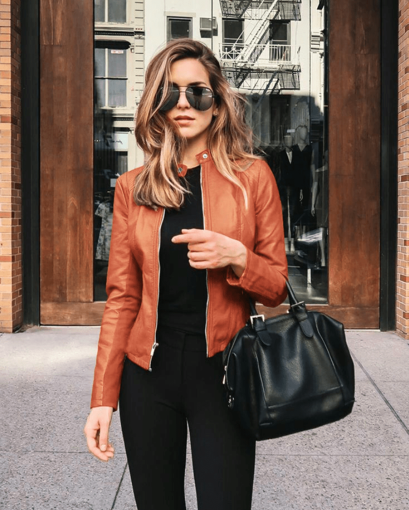 Levoire | Veste Femme Slim Fit Veste en Cuir Femme Parfaite Pour L'Automne Tendance & Décontractée Orange