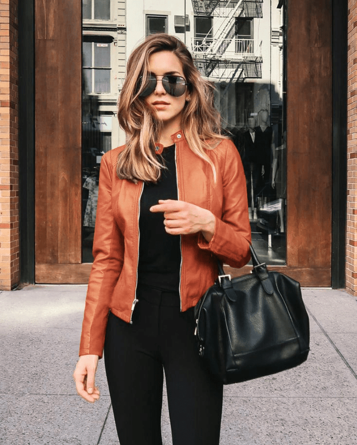 Levoire | Veste Femme Slim Fit Veste en Cuir Femme Parfaite Pour L'Automne Tendance & Décontractée Orange