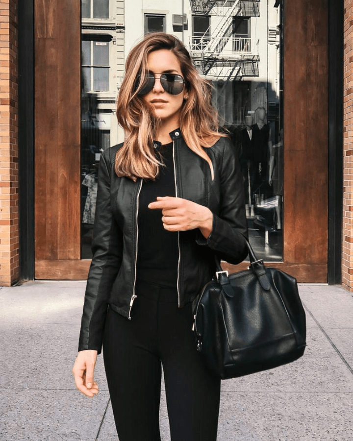 Levoire | Veste Femme Slim Fit Veste en Cuir Femme Parfaite Pour L'Automne Tendance & Décontractée Noir