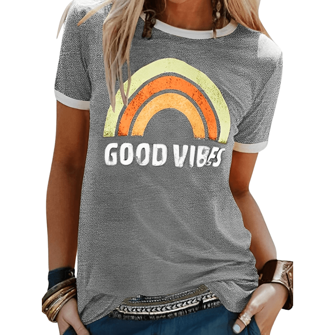 Levoire | T-Shirt Graphique Retro Good Vibes Pour Femmes Gris
