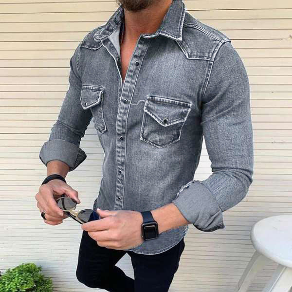 Levoire | Chemise En Denim Slim Fit Pour Hommes Gris