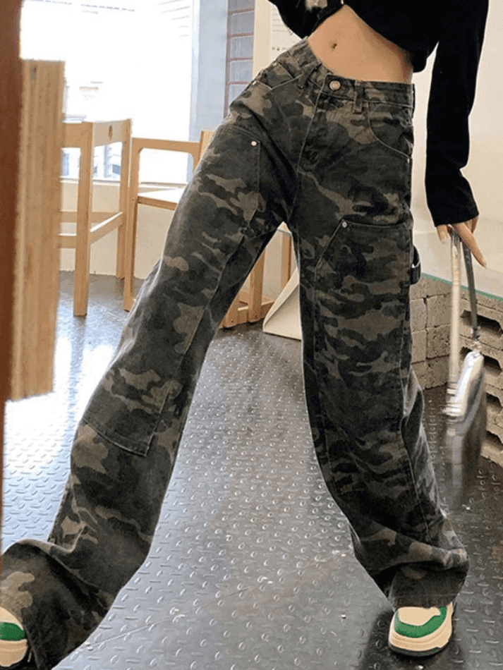 Levoire | Jean Cargo Lavé Camouflage Vert