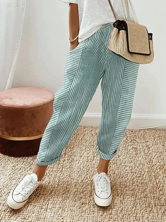 Levoire | Pantalon Rayé Élégant Et Polyvalent Vert