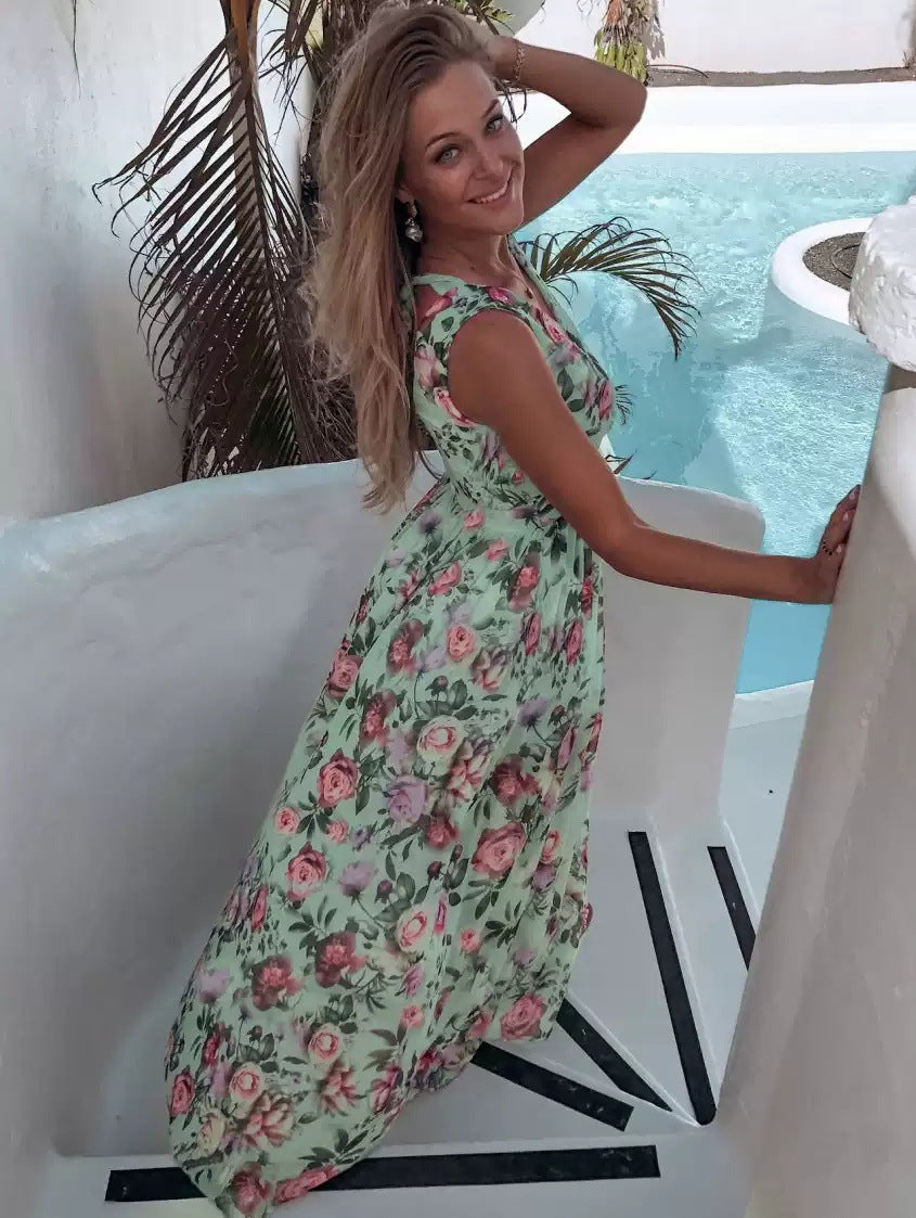 Levoire | Robe Maxi D'Été Avec Imprimé Vert