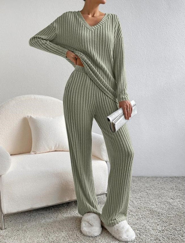 Levoire | Pull V-neck manches longues pantalons longs Vert