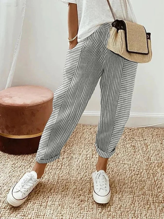 Levoire | Pantalons rayés confortables Gris clair