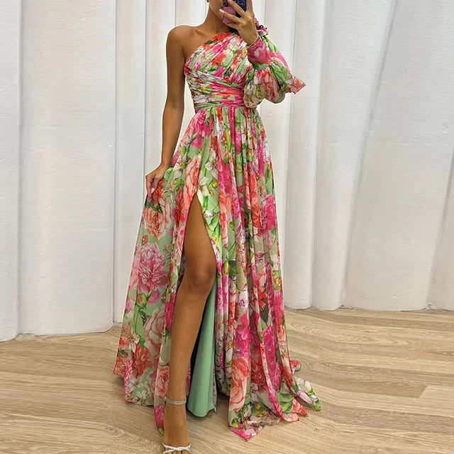 Levoire | Une Épaule Fleur Robe Vert