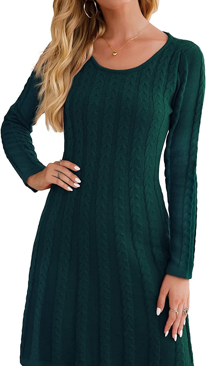 Levoire | Robe Tricot Confortable À Coupe Slim Avec Manches Longues Vert foncé