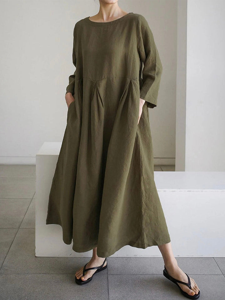 Levoire | Robe Ample En Lin Avec Poches Latérales Olive