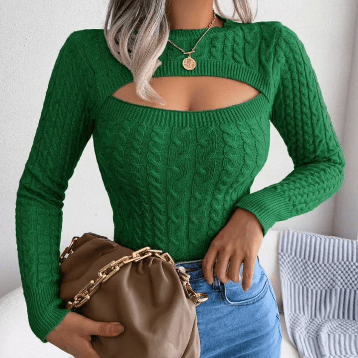 Levoire | Pull Tricot Luxe Femme Découpe Élégant Confort Vert