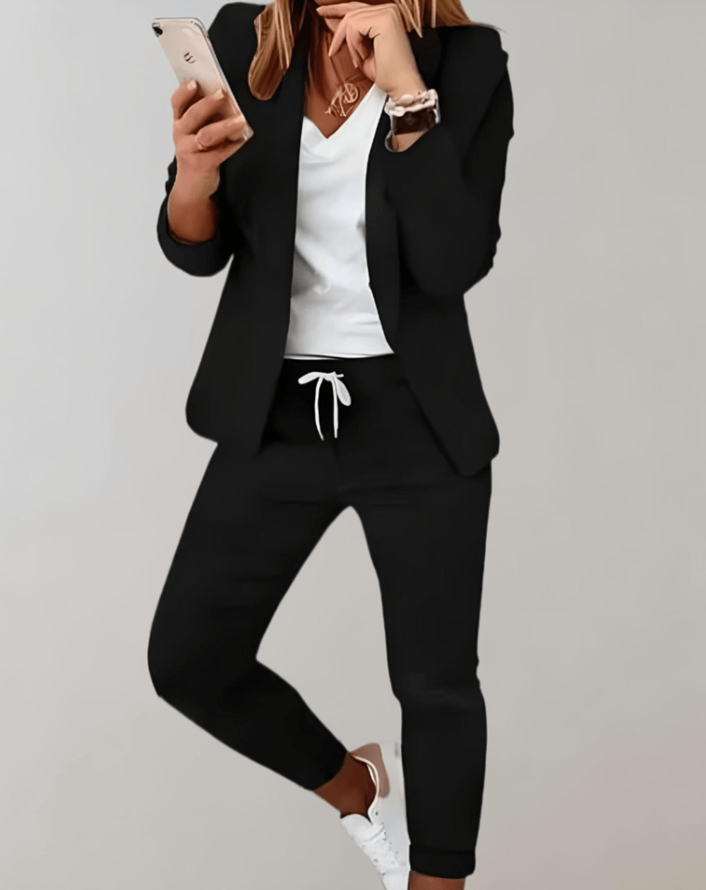 Levoire | Ensemble Deux Pièces Avec Blazer Carreauté Et Pantalon Femme Suit Noir