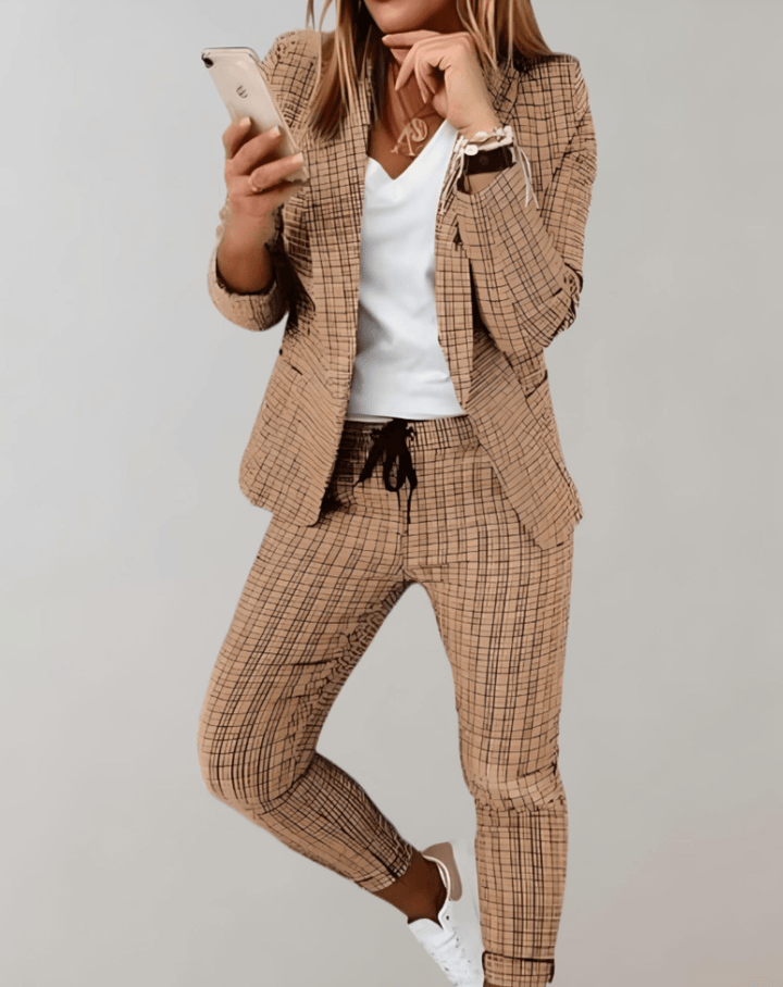 Levoire | Ensemble Deux Pièces Avec Blazer Carreauté Et Pantalon Femme Suit Kaki